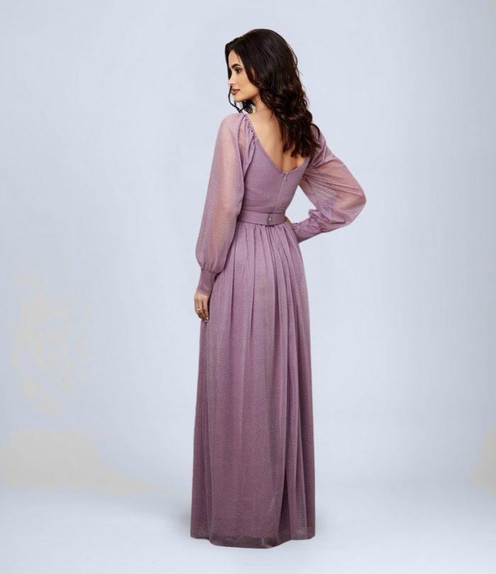 Kemerli Uzun Simli Abiye Elbise - Görsel 3