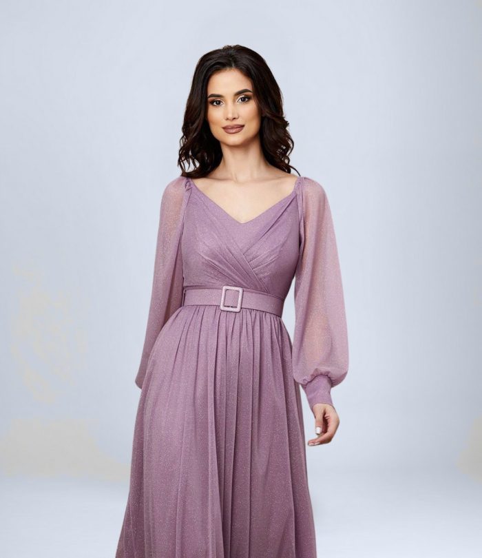 Kemerli Uzun Simli Abiye Elbise - Görsel 2