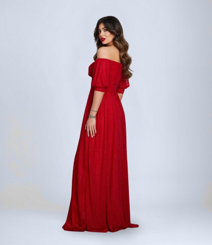 Beli ve Göğsü Pileli Simli Tül Abiye Elbise - Görsel 2