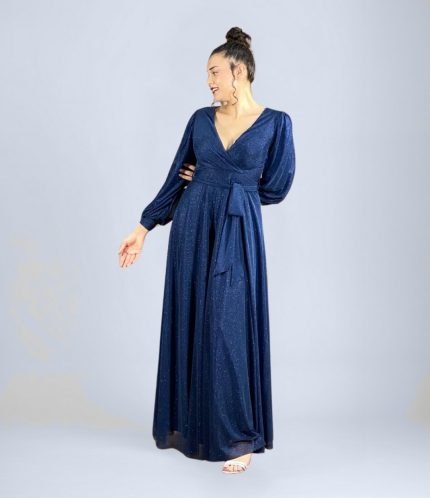 Kuşaklı Simli Tül Abiye Elbise