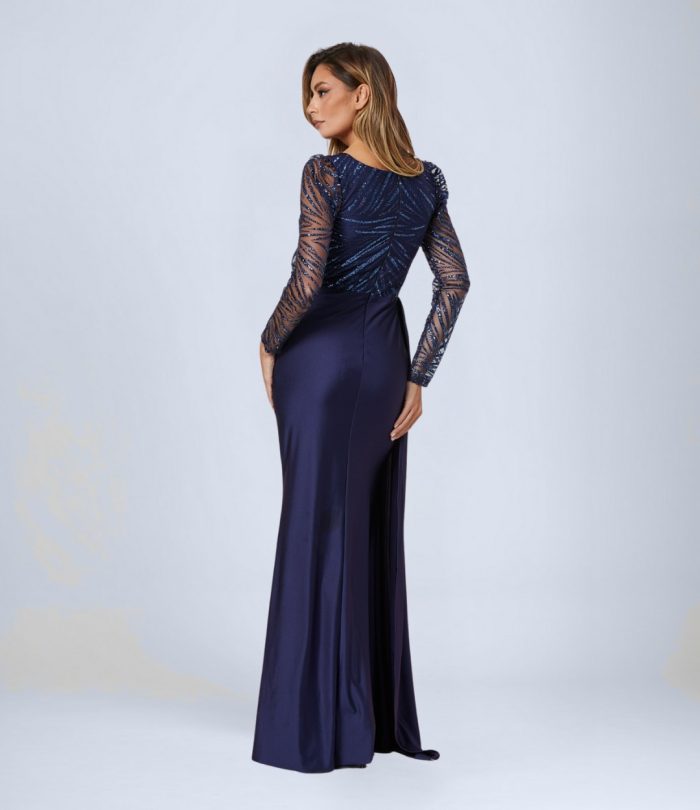 Üzeri ve Kolları Nakış Kombin Yırtmaç Detaylı Abiye Elbise - Görsel 2