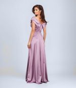 Düşük Omuz Yırtmaçlı Saten Abiye Elbise - Görsel 2