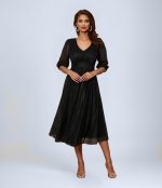 V Yaka Büzgülü Simli Büyük Beden Abiye Elbise